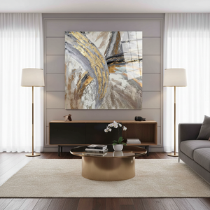 Elegant Modern <b>Art</b> Deco <b>Large</b> Wall <b>Art</b> Panel-Silver & Gold Marble Print Tempered Glass Hanging <b>Art</b> - Product Image 3