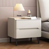Table de chevet minimaliste en bois massif, armoire de rangement de luxe légère pour chambre à coucher avec plateau en pierre veinée, table de nuit moderne