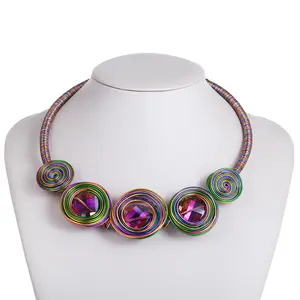 Collier court exagéré à la mode chaîne de clavicule barre en aluminium collier ras du cou en verre bijoux pour femmes