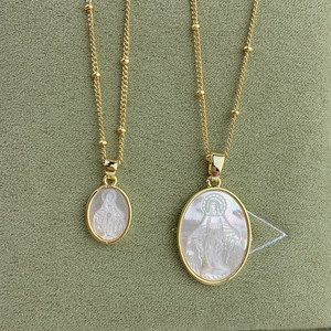 Medalla virgen de Perlas, joyería religiosa, Gargantilla Ovalada de la virgen - Product Image 4