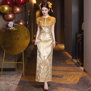 S1030Y 2026 Nuevo Vestido <span class=keywords><strong>de</strong></span> Banquete Estilo <span class=keywords><strong>Qipao</strong></span> Cheongsam Xiuhu con Bordado Pesado, Vestido <span class=keywords><strong>de</strong></span> <span class=keywords><strong>Novia</strong></span> Chino para Compromiso, Dragón Fénix Kwa - Product Image 3