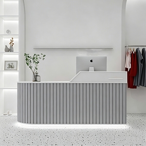 CR161 Chic Modern Lobby Service Desk Wood-Base Density Board Cashier Counter with Marble-Inspired Lighting for Fashion Spa Hotel - Product Image 2