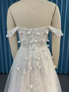 Abiti da Sposa a Linea A con Design alla Moda, Allacciatura Posteriore, Maniche Corte, Ricami, Vestito Nuziale Lungo fino al Pavimento - Product Image 3