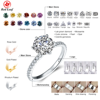 Bague de fiançailles Redleaf en argent 925 avec moissanite double couche VVS, taille brillant ronde, 6,5 mm, 1 carat