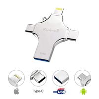 Flashdisk OTG 4in1 Logo Kustom, Flashdisk USB Gantungan Kunci Portabel Multi Antarmuka untuk Smartphone PC