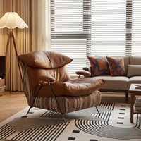 Retro Echtleder Klappbarer Sessel, Luxuriöser Relaxsessel für Wohnzimmer, Designer-Möbel für Apartments