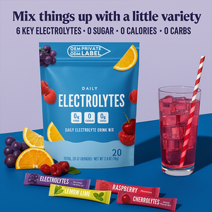 Assortiment de poudres électrolytiques pour boissons, mélange de poudre d'hydratation OEM, supplément d'électrolytes, sachets végétaliens de poudre d'électrolytes - Product Image 1