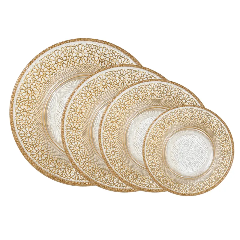 Gold Luxury Charger Plates Bowls Cookware Glass Plate Set Dinnerware Sets For Home Party