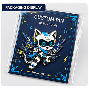 Pin de esmalte duro personalizado Cyber Cat Robot, insignia de solapa de metal con purpurina negra y rayo, OEM ODM - Product Image 2