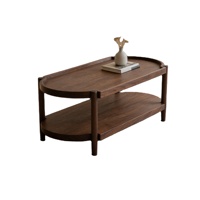 Table basse ovale en bois massif nordique, style rustique moderne, plateau de rangement à 2 niveaux, plateau supérieur fait à la main, durable, meubles de salon décoratifs