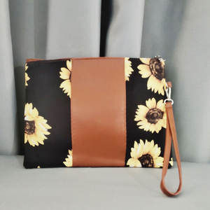 फैशन सूरजमुखी प्रिंट मेकअप बैग चमड़े शाम क्लच महिलाओं भैंस प्लेड तेंदुए प्रिंट बड़े कॉस्मेटिक बैग पर्स - Product Image 6