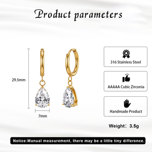 Boucles d'oreilles pendantes en acier inoxydable 316 en forme de poire avec zircone cubique 5A, boucles d'oreilles brillantes et transparentes, bijoux élégants et tendance - Product Image 4