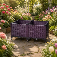 Jardinière rectangulaire surélevée en rotin PP écologique, durable et légère, avec roulettes