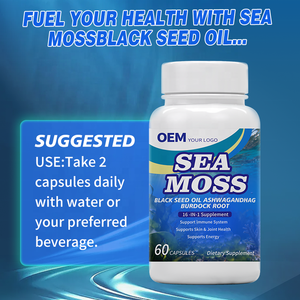 Cápsulas de Suplemento de Musgo Marino Orgánico Halal OEM con Aceite de Semilla Negra y Ashwagandha, Extracto de Musgo Marino Irlandés, Cápsulas Naturales de Musgo Marino - Product Image 3