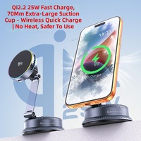 Support de chargeur de voiture sans fil QI2.2 25W personnalisé OEM avec ventouse, ventilateur de refroidissement métallique et support magnétique N52 pour tableau de bord et pare-brise