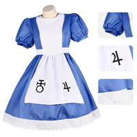 Disfraz de Cosplay de Alice Maid, Vestido Azul y Blanco con Manchas de Sangre, Tela de Poliéster, Verano 2025, para Halloween, Juegos, Anime, Juego de Rol