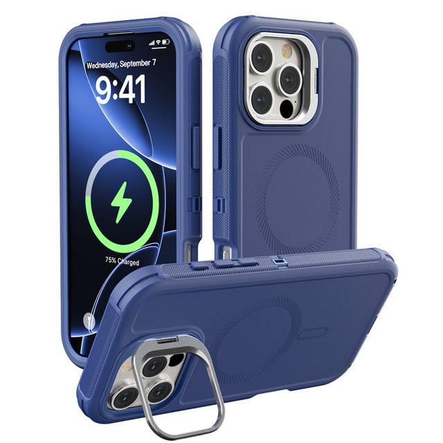 Shockproof Rugged Wireless Charging Magnetic Phone Case with Kickstand for iPhone 16 Pro Max Man Cases Mobile Covers for Girls