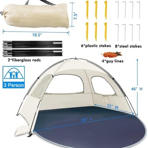 Tenda da Spiaggia a Montaggio Rapido per 3-4 Persone, Protezione UV, Ventilata, Portatile, Riparo Solare per Campeggio in Spiaggia e Parco, Utilizzabile in Tutte le Stagioni - Product Image 4