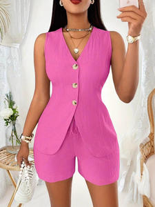 Set Moda Donna S-XXL, Completo Casual con Shorts Allacciati e Top Senza Maniche con Scollatura Aperta - Product Image 6