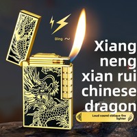 Briquet à flamme ouverte DK875 Dragon Auspicieux en métal, à sonnerie sonore, avec meule coulissante latérale, à gaz butane, flamme classique inclinée
