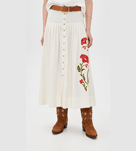 <span class=keywords><strong>Falda</strong></span> Midi <span class=keywords><strong>Blanca</strong></span> <span class=keywords><strong>con</strong></span> Bordado Floral - <span class=keywords><strong>Falda</strong></span> Plisada Bohemia de Cintura Alta <span class=keywords><strong>con</strong></span> Botones para Mujer - Product Image 2