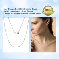 RINNTIN SC55 Chaîne de collier de bijoux italiens faits à la main de 1.0mm Chaîne de câble en argent sterling 925 avec perles carrées pour femmes