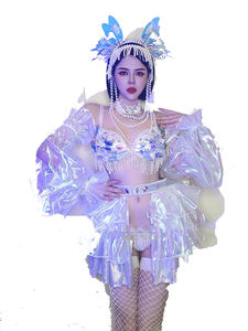 Costume de fête musical Gogo féerique pour femme, personnalisé, en polyester respirant, avec paillettes à effet miroir et franges, idéal pour les bars et boîtes de nuit - Product Image 5