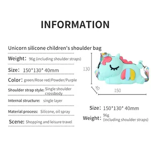 Wholesale Fashion Design Top Quality Silicone Crossbody Colorful Messenger Baby Unicorn Washable Bags Eco-friendly Mini Purse