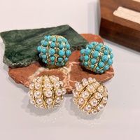 <strong>Best</strong>-<strong>Selling</strong> Trendy 18K Real Gold Plated Copper <strong>Earrings</strong> with Turquoise & Pearl Half-Round Design Wholesale Women's Party <strong>Bulk</strong>