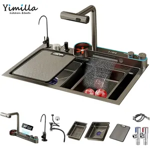 rectangular 304 bowl undermount stainless steel apron farmhouse handmade smart waterfall multifunction kitchen sink