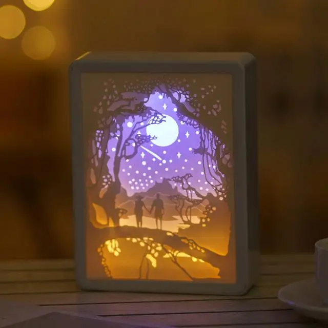 Fine fashion creative light and shadow art paper carving lamp bedroom bedside lamp carved hollow parchment paper gift 3D lamp