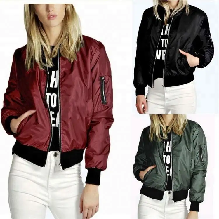 Wholesale Plain Thin Zipper Women Bomber JacketファッションWomen