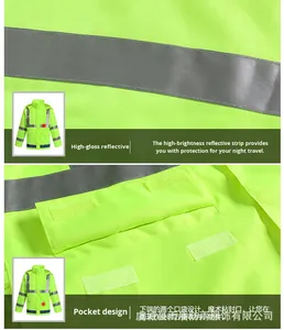 Nhà máy cung cấp trực tiếp YD thương hiệu tốc độ cao cứu hộ phản quang ANSI Lớp 1 En ISO 20471 chứng nhận Áo Mưa Bộ hàng không - Product Image 5