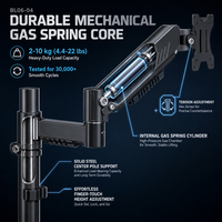 Support de bureau à bras unique avec ressort à gaz, tige extra longue de 410 mm, support entièrement articulé pour écran de 13 à 32 pouces BL06-04