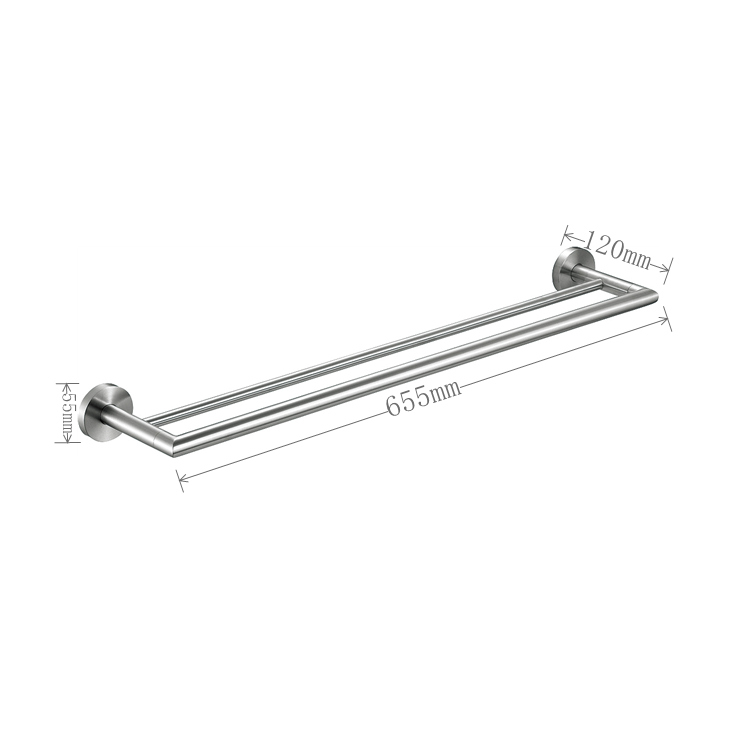 SUS304 Stainless Steel Chrome Double Towel Rail Towel Holder Set Satin Polished