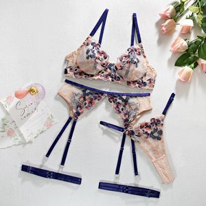 New Fashion Embroidery Sexy Women's Underwear <b>Perspective</b> Temptation Four Piece Set Women's Sexy Underwear Women's Clothing - Product Image 6