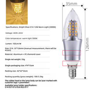 Bombilla LED con Forma <span class=keywords><strong>de</strong></span> Llama E14 E12 <span class=keywords><strong>de</strong></span> 12 W, 85-265 V, 30000 Horas, para Iluminación Decorativa <span class=keywords><strong>de</strong></span> Hotel con Araña Vintage - Product Image 5