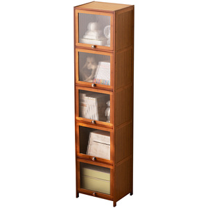 Storage Cabinet <b>Bookcase</b> <b>Solid</b> <b>Wood</b> Freestanding With Doors Modern Style Narrow Design For Home Office Bedroom - Product Image 5