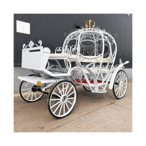 Carruaje de caballos de hierro hueco blanco con cojín rosa para ceremonias románticas, sesiones fotográficas al aire libre y exposiciones comerciales - Product Image 1