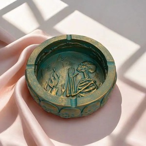 Skull Ashtray Resin Round Desktop <b>Ornament</b> Halloween Decor Gift - Product Image 3