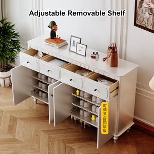 <span class=keywords><strong>Scarpiera</strong></span> in Legno Bianco Stile Francese con Ante a Pannello Incassate e Modanature Decorative - Mobili per Ingresso all'Ingrosso - Product Image 6