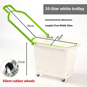 Supermarket Large Plastic <strong>Shopping</strong> <strong>Trolley</strong> &amp; Cart with Four Wheels &amp; Pull Rod Thickened Handheld <strong>Shopping</strong> Basket - Product Image 6