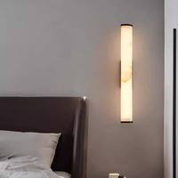 Applique murale verticale LED en cuivre et marbre, lumière chaude, design moderne, télécommande, pour villa, maison, hôtel, chambre