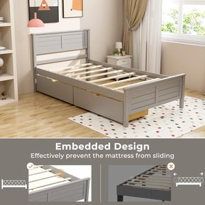 Tempat tidur kayu kustom dengan 2 penyimpanan laci <span class=keywords><strong>Platform</strong></span> tempat tidur dengan papan kepala bilah kayu pendukung kasur Foundation tempat tidur kembar - Product Image 4