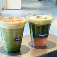 Gepersonaliseerde logo bedrukte wegwerp transparante PET plastic matcha koffiebeker 12oz met deksel zonder rietje voor koude dranken afhaal