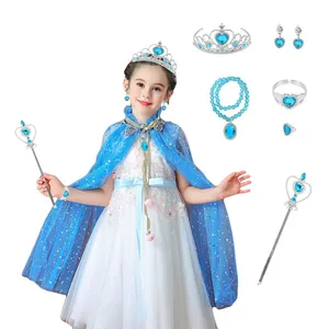 Накидка принцессы на Хэллоуин, мягкая пряжа, однотонный комплект верхней одежды с блестками и звездами, костюмы для девочек, накидка принцессы с короной