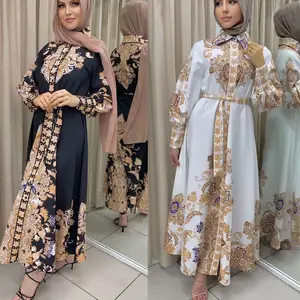 Grosir di Inggris murah lengan panjang hitam Abaya Muslim jubah Vestidos wanita pakaian Islami pakaian etnik