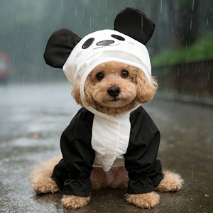 Panda Cartoon Raincoat <b>For</b> <b>Small</b> Medium <b>Dogs</b> Cats Waterproof Pet <b>Clothes</b> Four Seasons Polyester Coat Jacket - Product Image 1