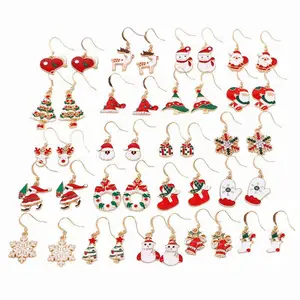 New Creative Christmas Jewelry Earrings Cartoon Enamel Metal Cute Christmas Santa Claus Tree Elk Earrings Holiday Gift Earrings