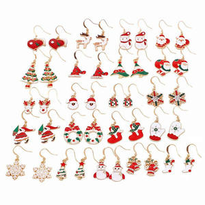 Nouveaux bijoux de noël créatifs boucles d'oreilles en métal émaillé dessin animé mignon noël père noël arbre Elk boucles d'oreilles cadeau de vacances boucles d'oreilles - Product Image 1